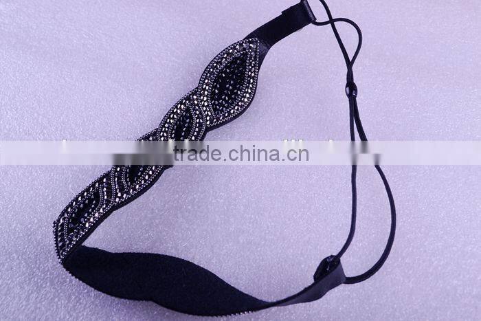 Black Rhinestone Bridal Elastic Headband,Rhinestone Elastic Headband For Adult
