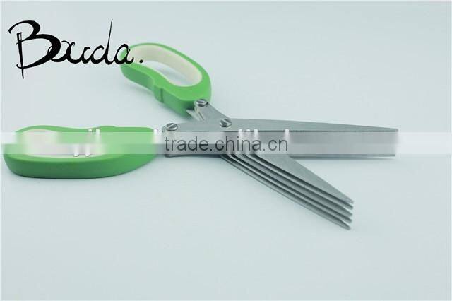 5 blade stainless steel multifunction herb scissor/paper scissors with brush BD-S1623