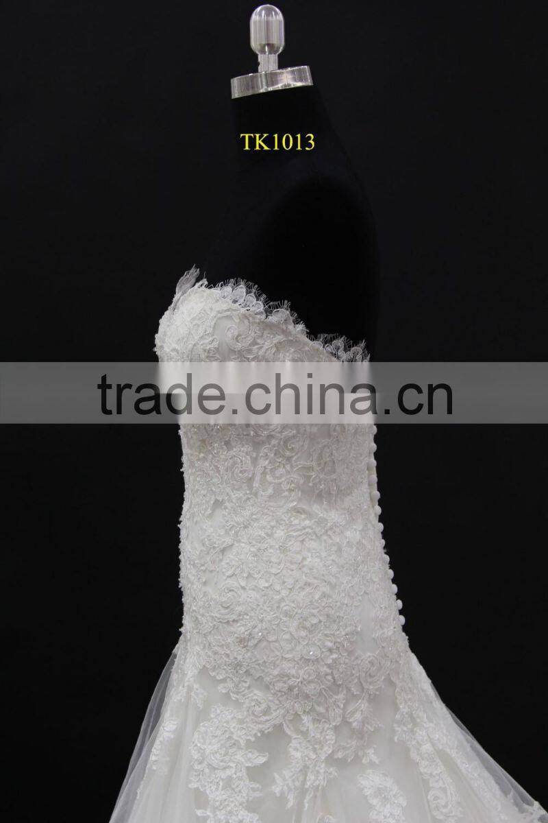 Factory real sample! 2016 new elegant mermaid sweetheart full skirt long train lace wedding dress