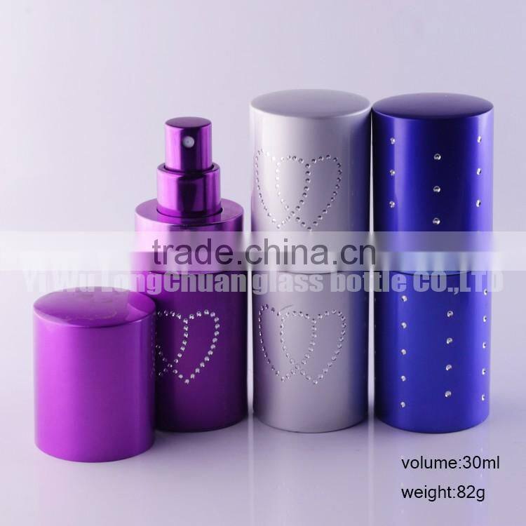 30ml Frosted Colorful Aluminum Atomizer Refillable Perfume Glass Bottles