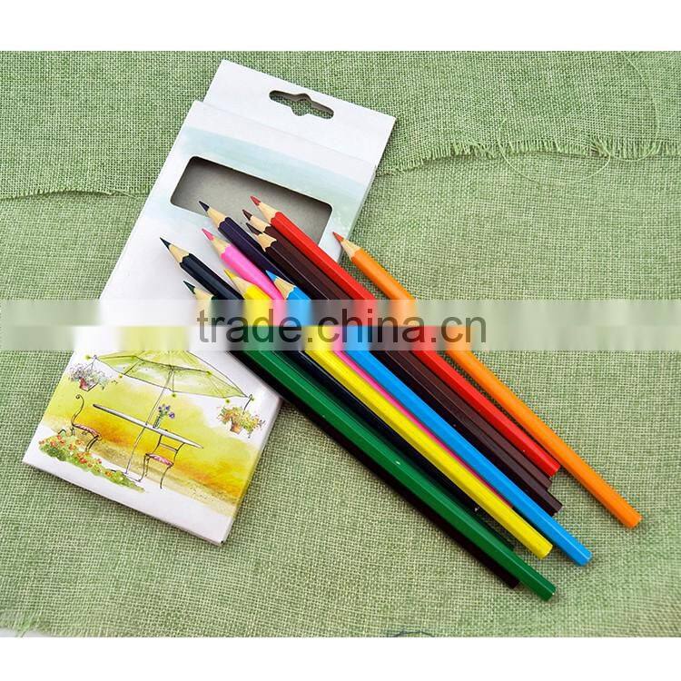 2016 hot sale customized school hexagonal 7 inch 12 colors pencil into paper box for art