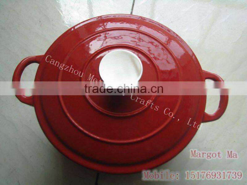 cast iron round red enamel casserole