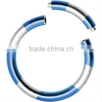 16 Gauge 3/8" Green Silver Stripe Anodized Titanium Segment Ring