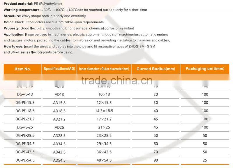 PA/PP/PE corrugated flexible pipe lightweight plastic corrugated pipe