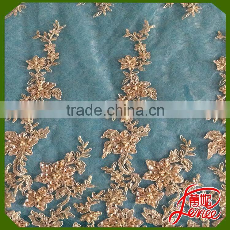 BEST CHOICE FOR WEDDING DRESS SEQUINED BEADS MESH EMBROIDERY FABRIC