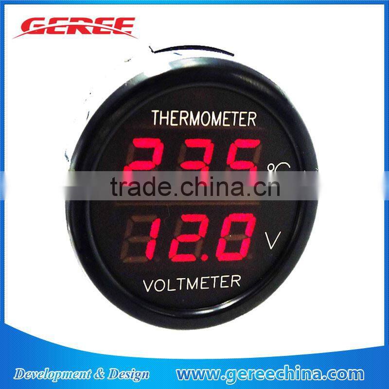 Red Digital car Voltmeter 12V 24V Cigarette Lighter Voltmeter Thermometer