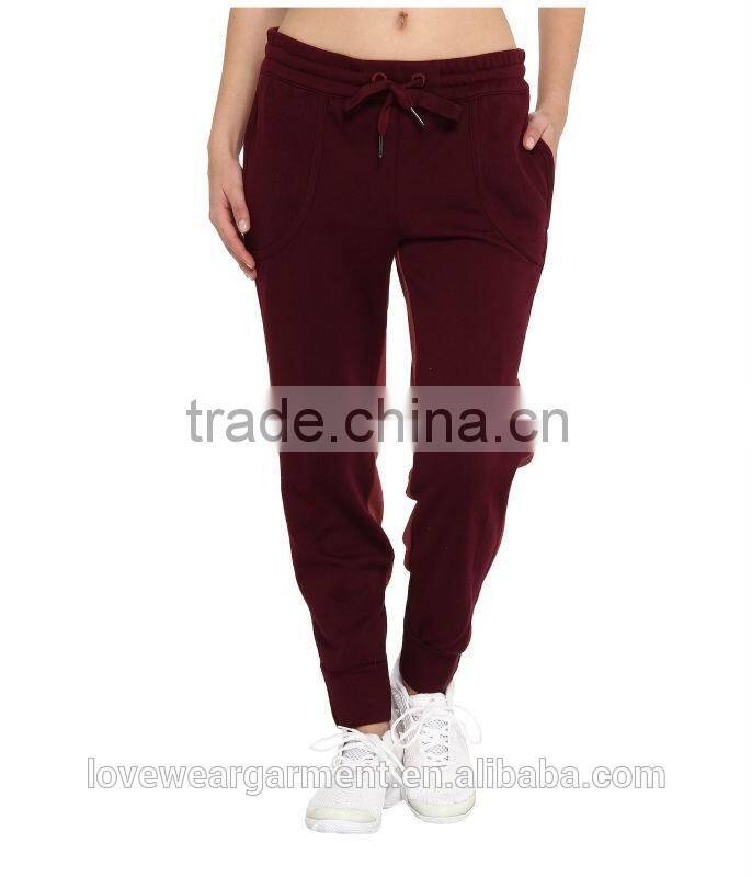 Customized cut block women french terry red jogger sweatpants