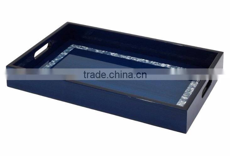 High quality best selling rectangle lacquer wood tray table with mother of pearl