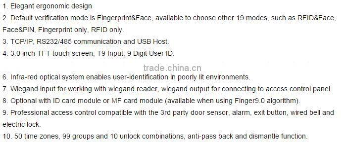 1500 face user and 2000 fingerprint capacity TCP/IP communication professional face access controller and time reader