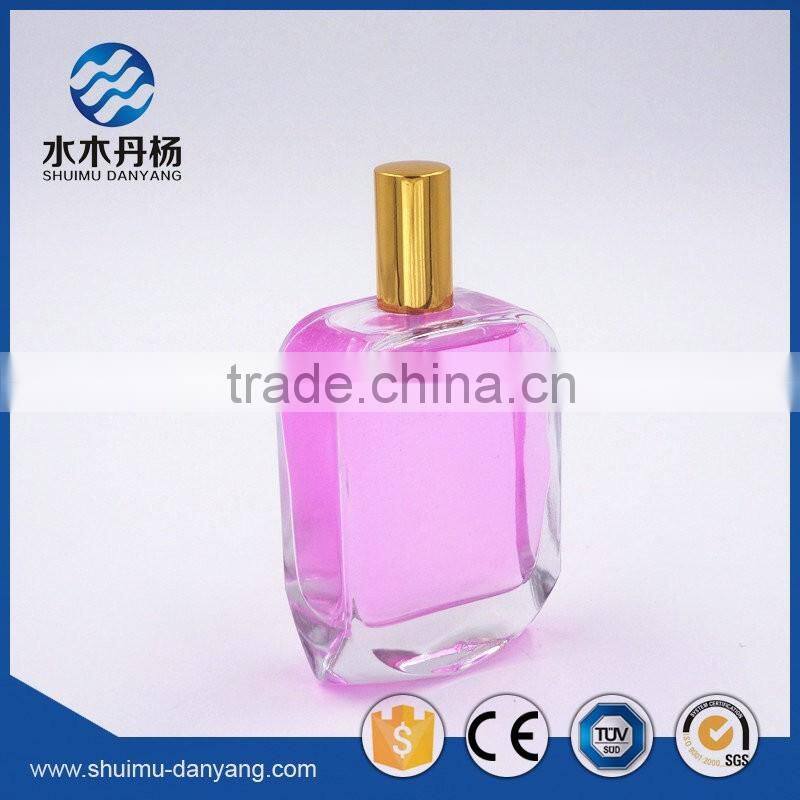 Fancy 100ml personal care use flat glass perfume bottle