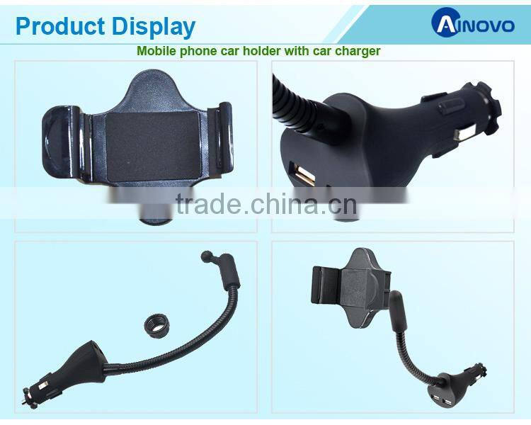 Dual USB 5V 2.1A clip mobile phone car holder with charging