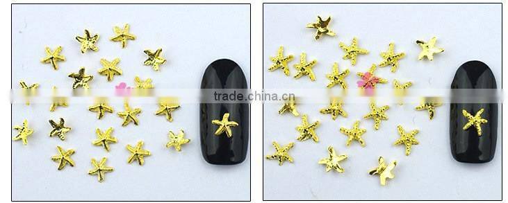 2016 most popular summer sea series metal nail parts, gold silver starfish 3D nail art decoration