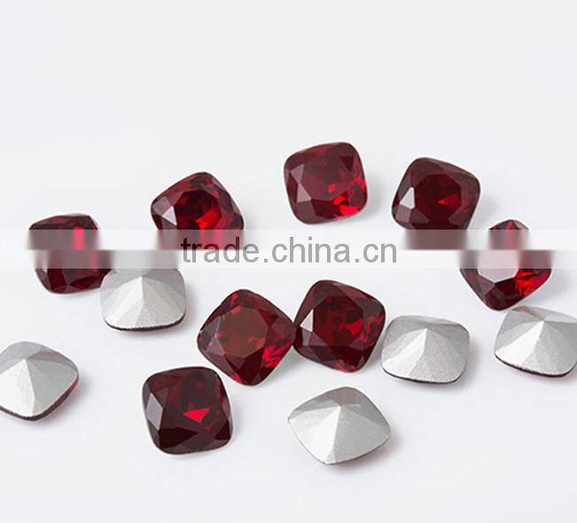 full color and size top quality super shine dk.siam square shaped 10x10 mm sewing stones for clothing