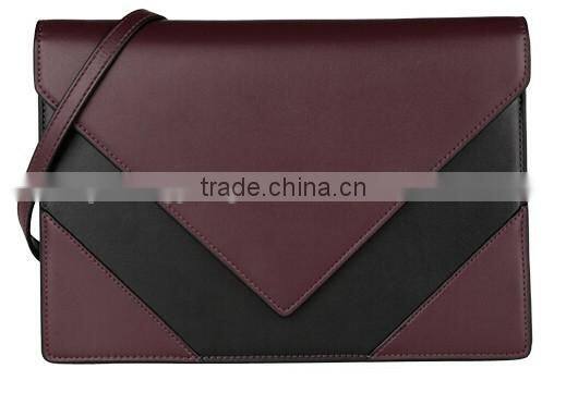 2016 HOT design fashion lady genuine leather envelope clutch bags with color matched saffiano leather purse for women