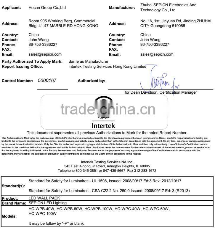 120lm/w UL DLC 40W led wall pack light