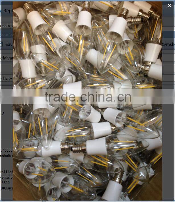 New LED filament candle light 4w 2w candle filament 110v 220v filament candle haining jiaxing zhejiang china