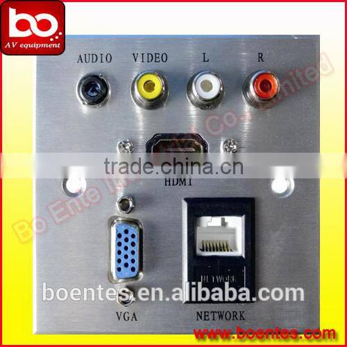 86*86 Wall Mount Hotel AV Plate Socket with HDMI/VGA/USB/Audio/Video/Data for AV Solutions