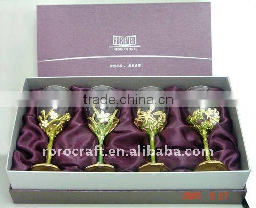 pewter design , enamel color decorative crystal wine glass