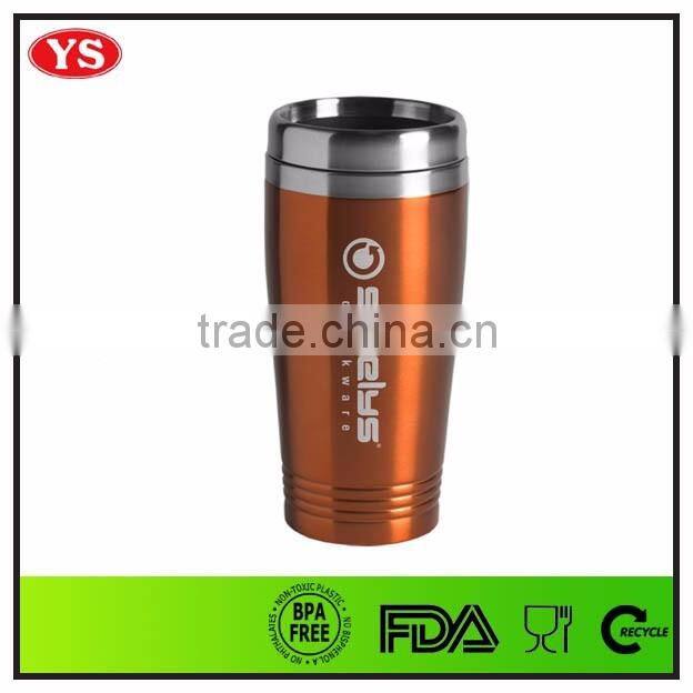 450ml double wall branded stainless steel coffee tumbler with press lid