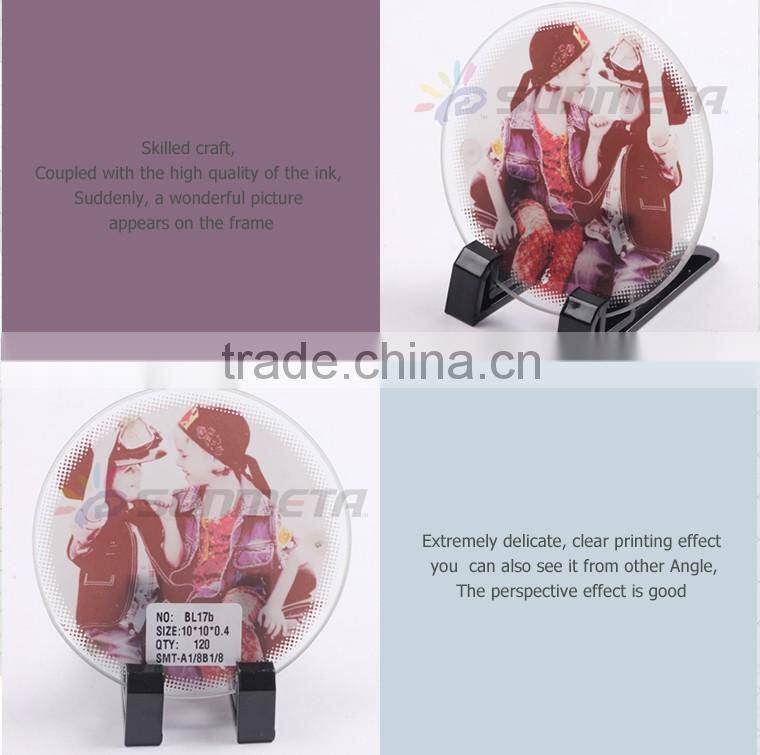 Logo printing L100*H100*W4mm round coaster sublimation toughened blank glass photo coaster