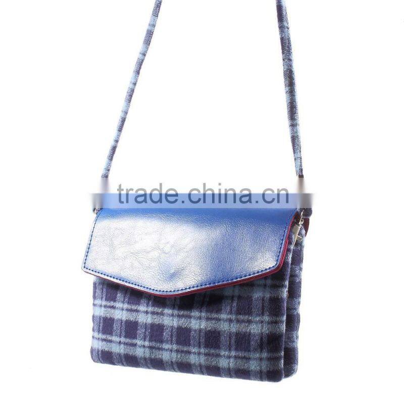 Check Pattern Lint and Leather Hybrid Bag for Smart Phones with Strap Size: 19 x 12cm(L x W)