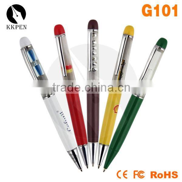 KKPEN customized metal liquid light up pen with sand timer floater