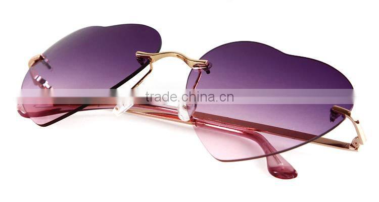 Progressive Dual Colors Rimless Women Metal Heart Shaped Sunglasses