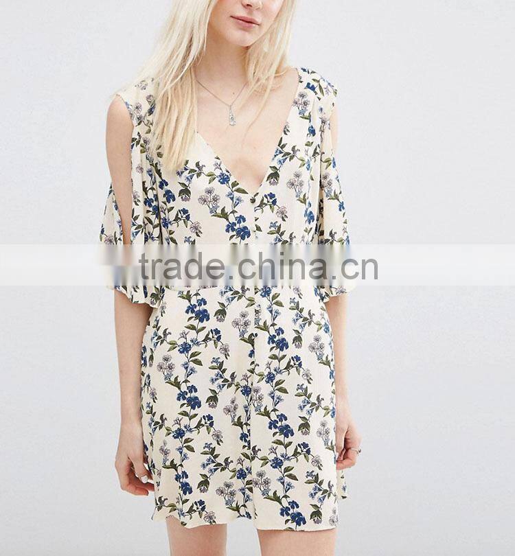 Wholesale clothing hot sale floral printed slim fit summer wear cool women playsuits 2016