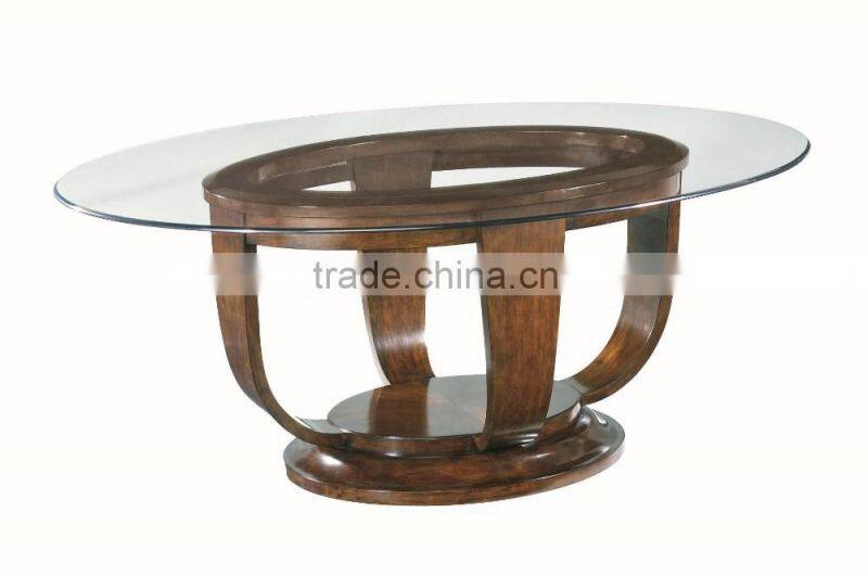 New designs wood base glass table top restaurant dining table