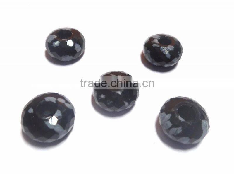 Natural Snowflake Obsidian Faceted Handmade Roundel Big Hole Beads