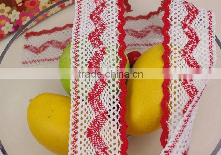 6cm red-white High Quality Modern Design Ribbon Cotton Lace Trim c600407