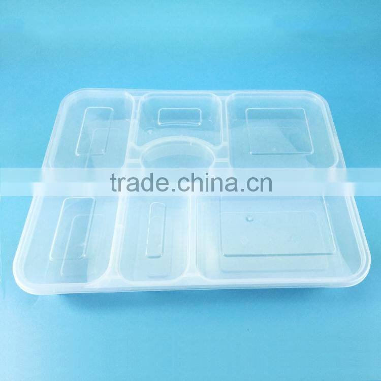 7 Divided disposable black tray lunch box with divider plastic PP microwave safe lunch food box