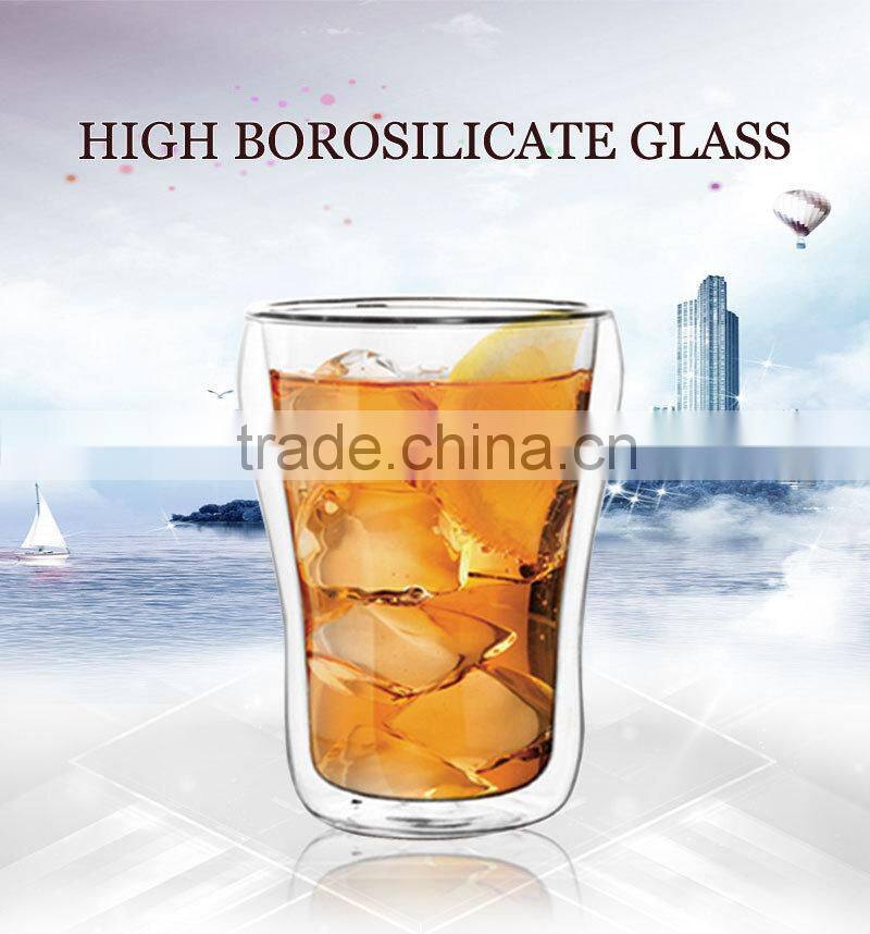 wholesale 300ml hand made double wall glass tea cup / double wall glass mugs / wine glasses N6309