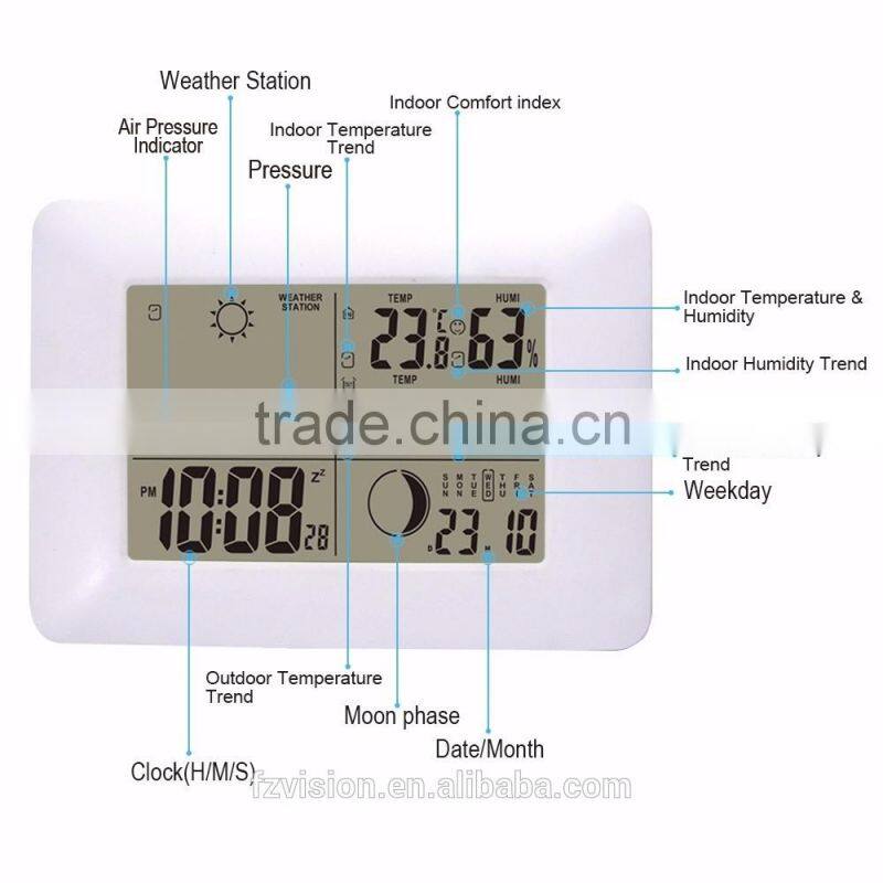 Digital weather station table clock with 2 Remote Sensors/Wireless weather station clock