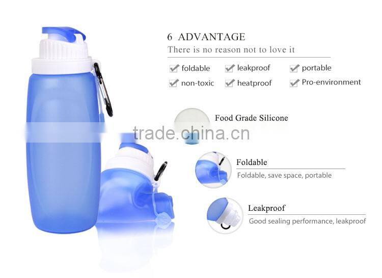 100% bpa free reusable drink containers Collasipble silicone kids water bottles