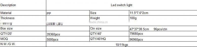 Led switch light/nite night switch/bedroom led light/led light