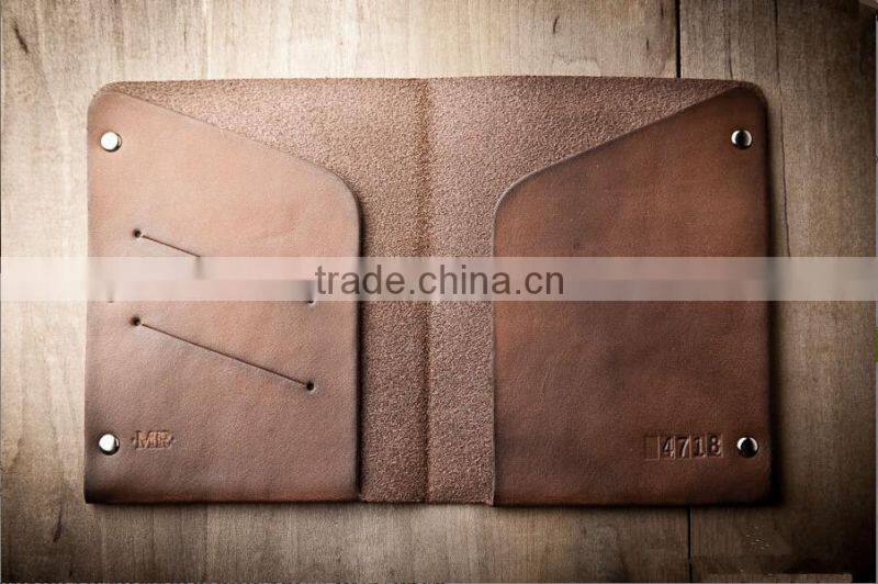 Dark brown genuine cow hide leather holder for passport
