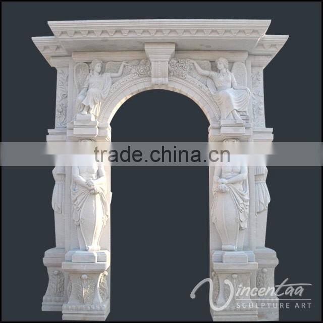 outdoor home decoration stone carving arch door marble frame with figure design