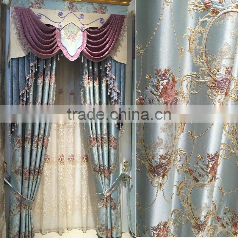 PRS-863 momoda luxury french retro antique curtain with sheers and valance arabian lake blue curtain fabric