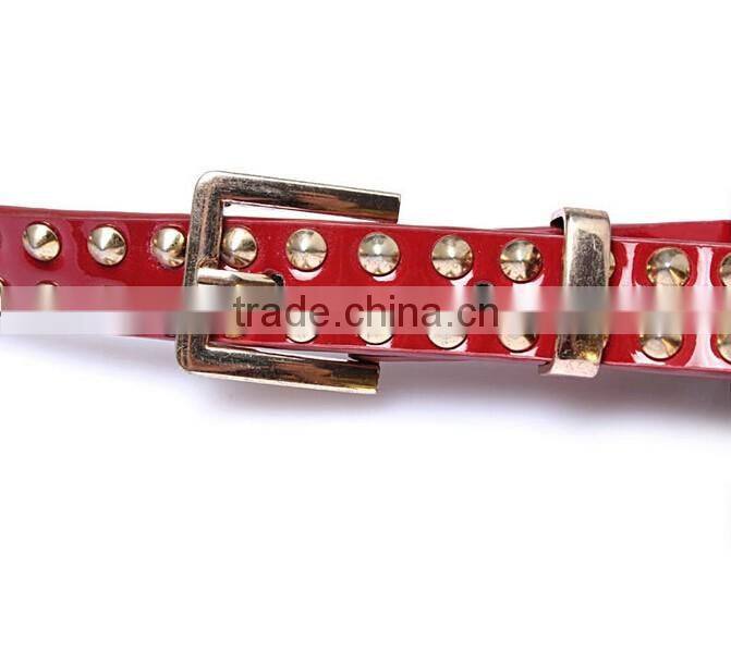 Wholesale double layer rivets decorated square pattern buckle sex women lady thin PU waist belt
