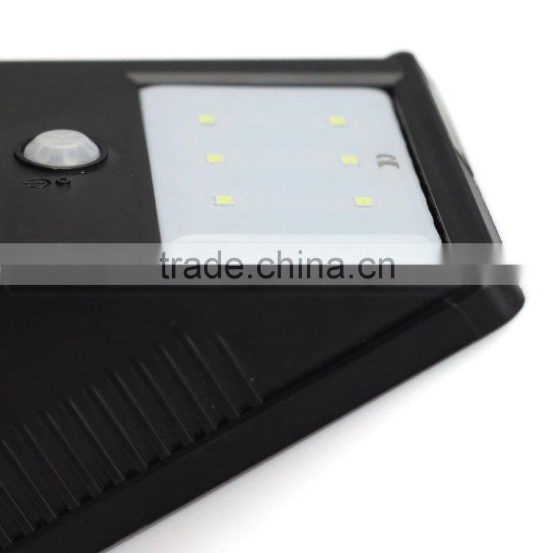 6LED Solar Power PIR Motion Sensor Wall Light Outdoor Waterproof Garden Lamp