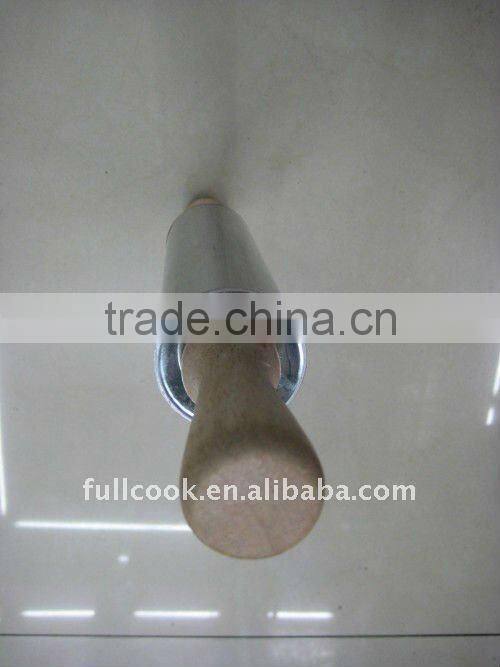 Stainless steel rolling pin w/wooden handle