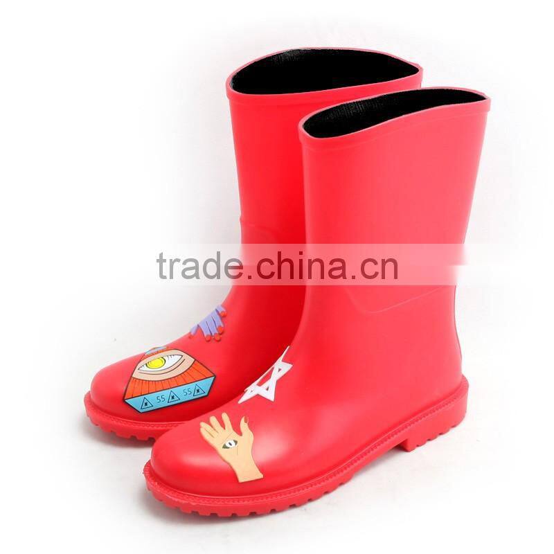 2017 hand printed style pvc ankle rain boots for women