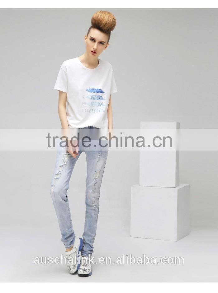 autumn latest new design women funky ripped denim jean pants