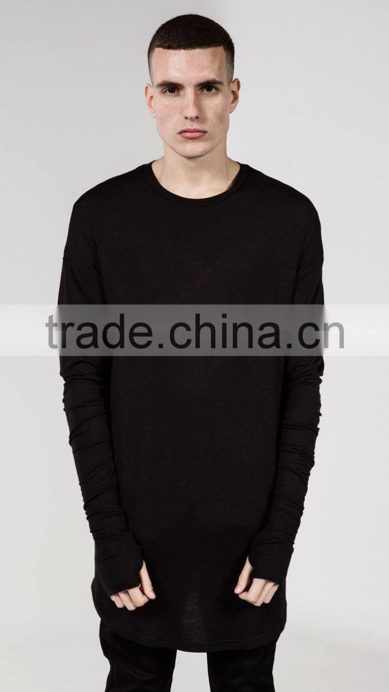Customized cheap extra long sleeves collar men t-shirt
