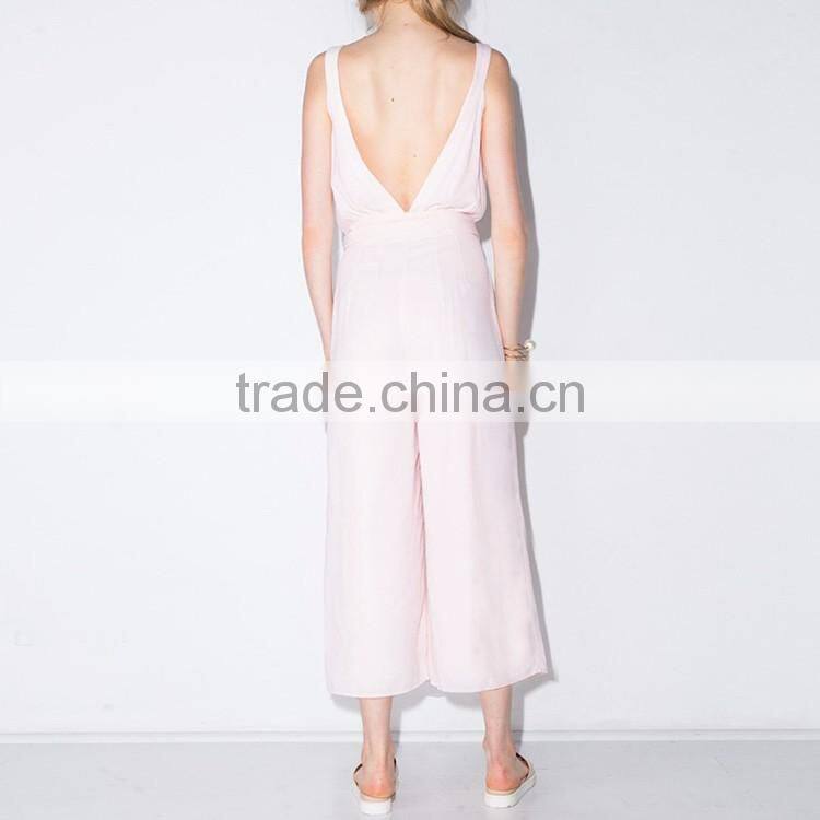 HAODUOYI Women Sexy Deep V Jumpsuits Wide Leg Playsuits Sleeveless Rompers