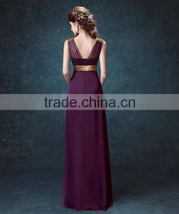formal purple satin beaded v neck evening beach party wear dress