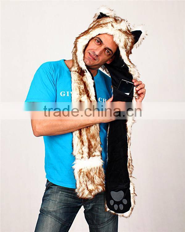 Long eared plush animal head russian style fur winter hat