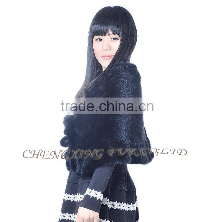 CX-B-M-24K Hot Selling In Stock Real Mink Fur Wedding Knitted Shawl Women