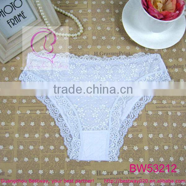 2014 soft cotton fabric women panties with lace for wholesale front full lace back cotton panties for women low price panties